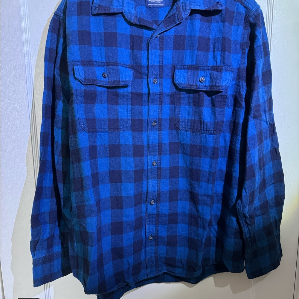 Blue and Black Plaid Button-Up Shirt